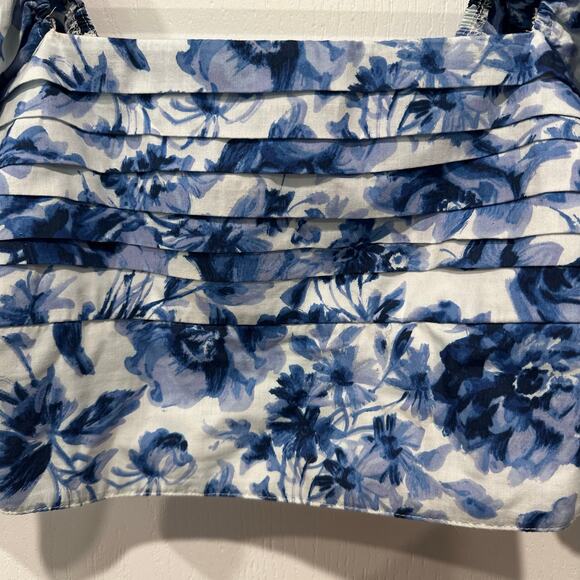 ABERCROMBIE & FITCH BLUE FLORAL PUFF SLEEVE RUCHED CROP TOP SIZE XS - Picture 5 of 6